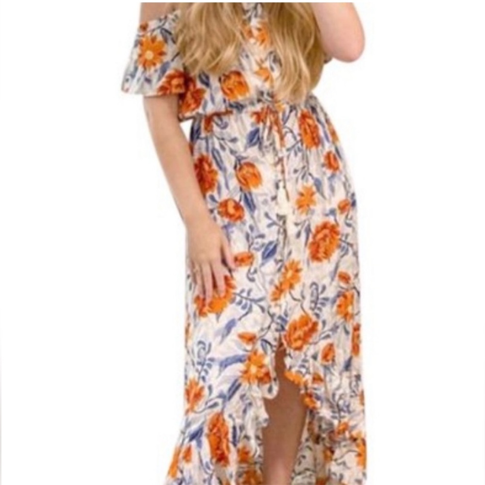 Anthropologie Able the Label Floral Off-Shoulder Dress Orange and Blue New Small